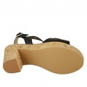 Sandale pour femmes avec plateforme en cuir perforé noir talon 8 - Pointures disponibles:  42