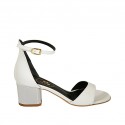 Woman's open shoe in white leather and silver laminated leather with strap heel 5 - Available sizes:  43, 45