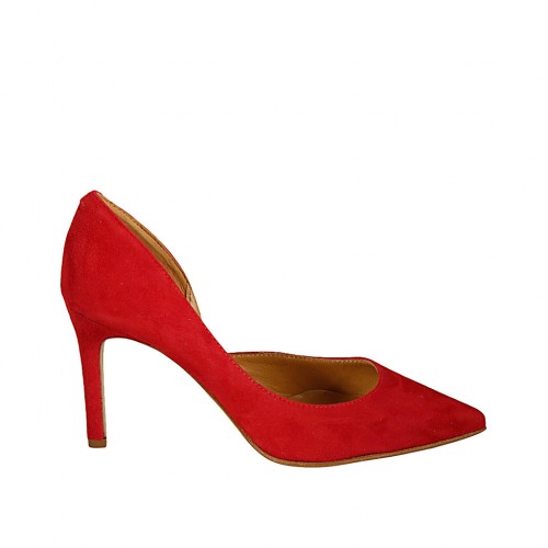 Escarpin ouvert pour femmes en daim rouge talon 8 - Pointures disponibles:  31