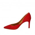 Zapato abierto para mujer en gamuza roja tacon 8 - Tallas disponibles:  31