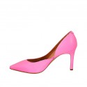 Woman's pump with sidecut in fluorescent fuchsia leather heel 8 - Available sizes:  42