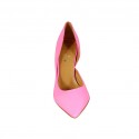 Zapato de salon para mujer con corte lateral en piel fucsia fluorescente tacon 8 - Tallas disponibles:  42