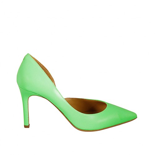 Woman's pump with sidecut in fluorescent green leather heel 8 - Available sizes:  42