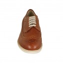 Men's laced derby shoe with Brogue decorations in tan-colored leather  - Available sizes:  46, 49, 50