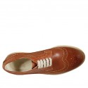 Men's laced derby shoe with Brogue decorations in tan-colored leather  - Available sizes:  46, 49, 50