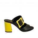 Woman's mules with buckle in black leather and yellow patent leather heel 7 - Available sizes:  32, 42