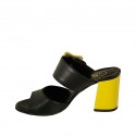 Woman's mules with buckle in black leather and yellow patent leather heel 7 - Available sizes:  32, 42