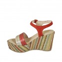 Sandale en daim rouge, cuir lamé rouge et platine et tissu multicouleur avec courroie, plateforme et talon compensé 9 - Pointures disponibles:  42, 43, 44