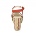 Sandale en daim rouge, cuir lamé rouge et platine et tissu multicouleur avec courroie, plateforme et talon compensé 9 - Pointures disponibles:  42, 43, 44
