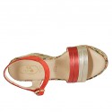 Sandale en daim rouge, cuir lamé rouge et platine et tissu multicouleur avec courroie, plateforme et talon compensé 9 - Pointures disponibles:  42, 43, 44
