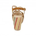 Sandalo con plateau in camoscio cuoio con zeppa rivestita multicolore 9 - Misure disponibili: 42