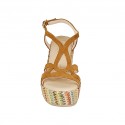 Woman's sandal with platform in tan suede and multicolored wedge heel 9 - Available sizes:  42