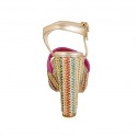 Damensandale mit Riem und Plateau aus laminiertem kupfer- und pinkfarbenem Leder und buntem Stoff Absatz 12 - Verfügbare Größen:  31, 33, 34, 42, 43, 44
