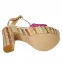 Damensandale mit Riem und Plateau aus laminiertem kupfer- und pinkfarbenem Leder und buntem Stoff Absatz 12 - Verfügbare Größen:  31, 33, 34, 42, 43, 44