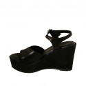 Woman's strap sandal in black laminated and printed suede with platform and wedge heel 9 - Available sizes:  42