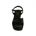 Woman's strap sandal in black laminated and printed suede with platform and wedge heel 9 - Available sizes:  42