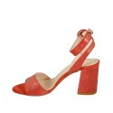Sandale pour femmes avec courroie à la cheville en cuir lamé rouge scintillant talon 7 - Pointures disponibles:  42