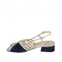 Sandale pour femmes en daim et cuir bleu foncé et cuir lamé argent talon 3 - Pointures disponibles:  32