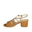 Sandale pour femmes en cuir imprimé et daim cognac talon 5 - Pointures disponibles:  42