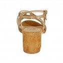 Sandale pour femmes en cuir imprimé et daim cognac talon 5 - Pointures disponibles:  42