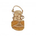 Woman's sandal in tan printed leather and suede heel 5 - Available sizes:  42