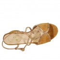 Woman's sandal in tan printed leather and suede heel 5 - Available sizes:  42