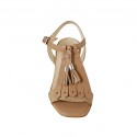 Woman's sandal with tassels and fringes in beige leather heel 7 - Available sizes:  42