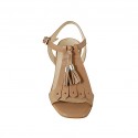 Sandalo da donna con frange e nappine in pelle beige tacco 7 - Misure disponibili: 32, 33, 42, 43, 44