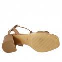 Sandalo da donna con frange e nappine in pelle beige tacco 7 - Misure disponibili: 32, 33, 42, 43, 44