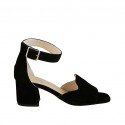 Woman's open shoe with strap in black suede heel 6 - Available sizes:  45