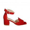 Zapato abierto para mujer con cinturon en gamuza roja tacon 6 - Tallas disponibles:  42