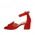 Zapato abierto para mujer con cinturon en gamuza roja tacon 6 - Tallas disponibles:  42