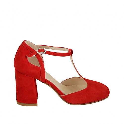 Escarpin ouvert pour femmes avec courroie en daim rouge talon 7 - Pointures disponibles:  42