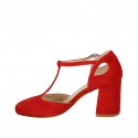 Escarpin ouvert pour femmes avec courroie en daim rouge talon 7 - Pointures disponibles:  42