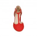 Zapato abierto para mujer con cinturon en gamuza roja tacon 7 - Tallas disponibles:  42