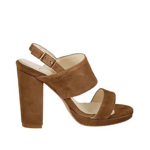 Woman's platform sandal in earth brown suede heel 10 - Available sizes:  42