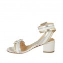 Woman's sandal in white, silver and platinum laminated leather with buckles heel 5 - Available sizes:  42