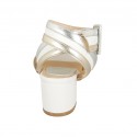 Woman's sandal in white, silver and platinum laminated leather with buckles heel 5 - Available sizes:  42