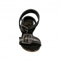 Sandale pour femmes avec boucles en cuir et daim noir et cuir lamé gris plomb talon 5 - Pointures disponibles:  32