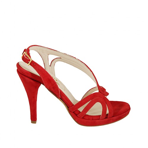 Sandalo da donna con plateau in camoscio rosso tacco 9 - Misure disponibili: 32, 42