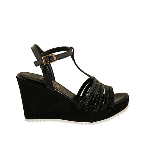 black leather t strap sandals