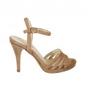 Woman's sandal with platform and strap in sandbeige suede heel 9 - Available sizes:  42