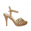 Sandalo da donna con plateau e cinturino in camoscio beige sabbia tacco 9 - Misure disponibili: 32, 33, 34, 42, 43, 44, 45, 46