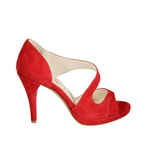 Escarpin à bout ouvert pour femmes en daim rouge talon 9 - Pointures disponibles:  42