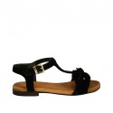 Sandale pour femmes avec courroie et fleurs en daim noir talon 1 - Pointures disponibles:  33