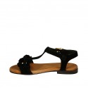 Sandale pour femmes avec courroie et fleurs en daim noir talon 1 - Pointures disponibles:  33