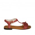 Sandalia con cinturon y flores para mujer en gamuza de color ciruela tacon 1 - Tallas disponibles:  33