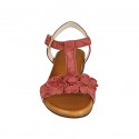 Woman's strap sandal with flowers in plum-colored suede heel 1 - Available sizes:  33