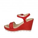 Sandale pour femmes avec courroie et plateforme en daim rouge talon comepensé 9 - Pointures disponibles:  42, 44