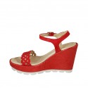 Woman's sandal with strap and platform in red suede wedge heel 9 - Available sizes:  42, 44